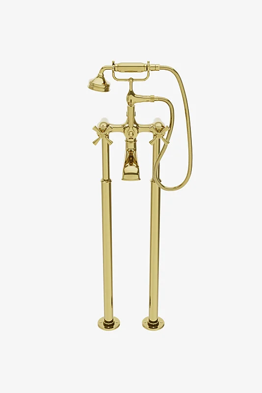 Foro Floor Mounted Exposed Tub Filler with Metal Handshower and Cross Handles